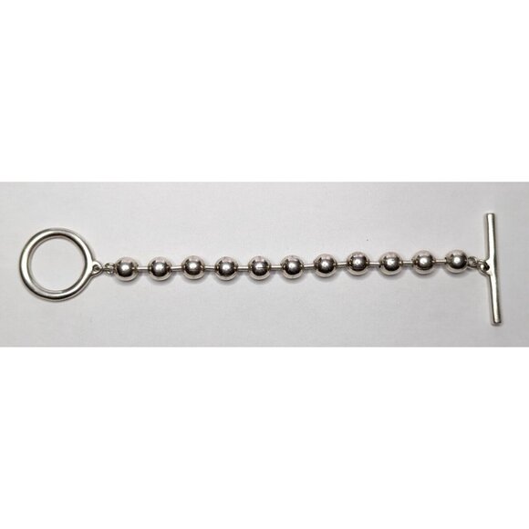 Uno De 50 Silver Tone Ball Bead Chain Toggle Bracelet 8" Long 3/8" Wide ~ Large - Picture 4 of 5